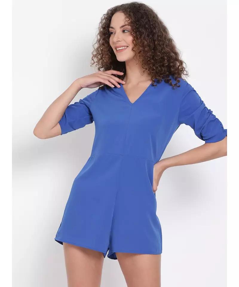 plain Blue Polyester   Playsuits