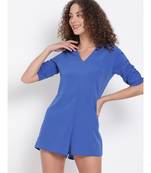plain Blue Polyester   Playsuits