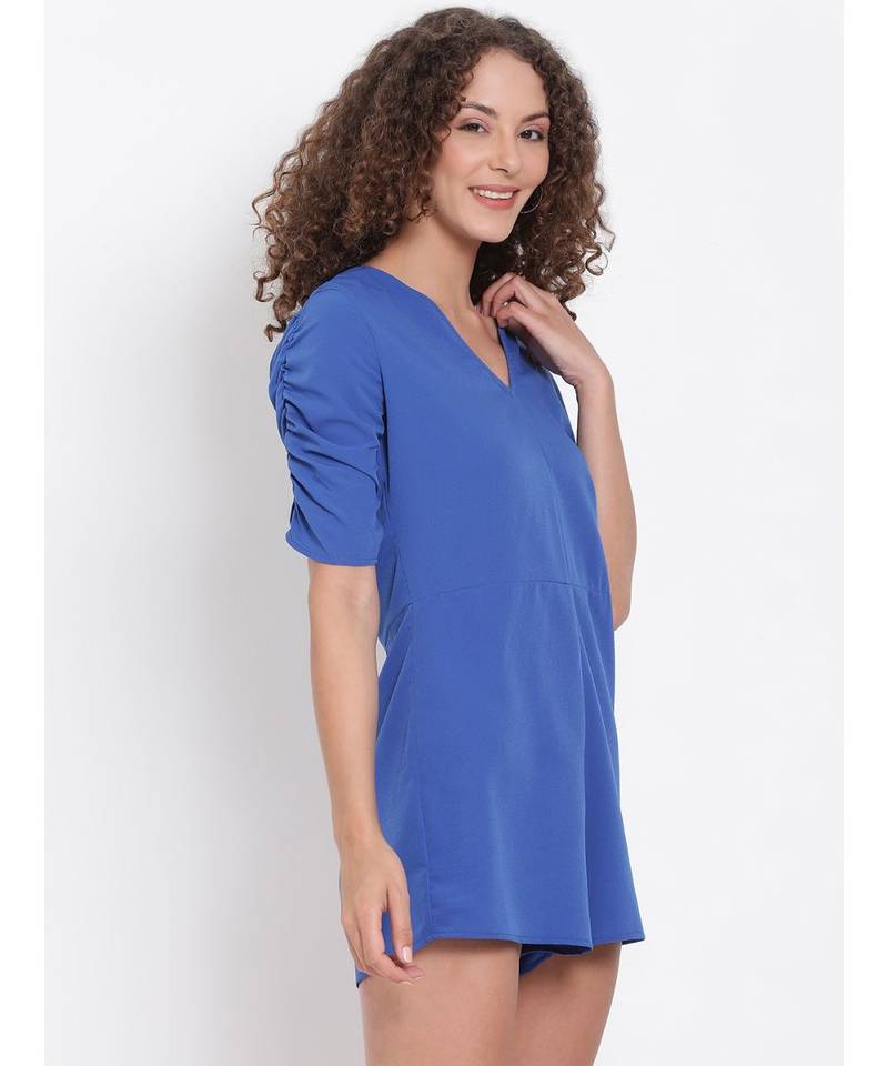 plain Blue Polyester   Playsuits