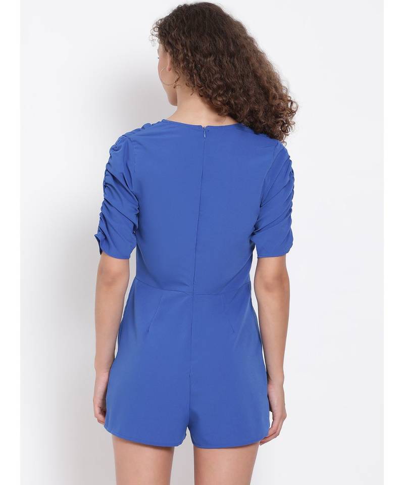 plain Blue Polyester   Playsuits