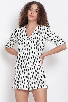 printed White Polyester   Playsuits