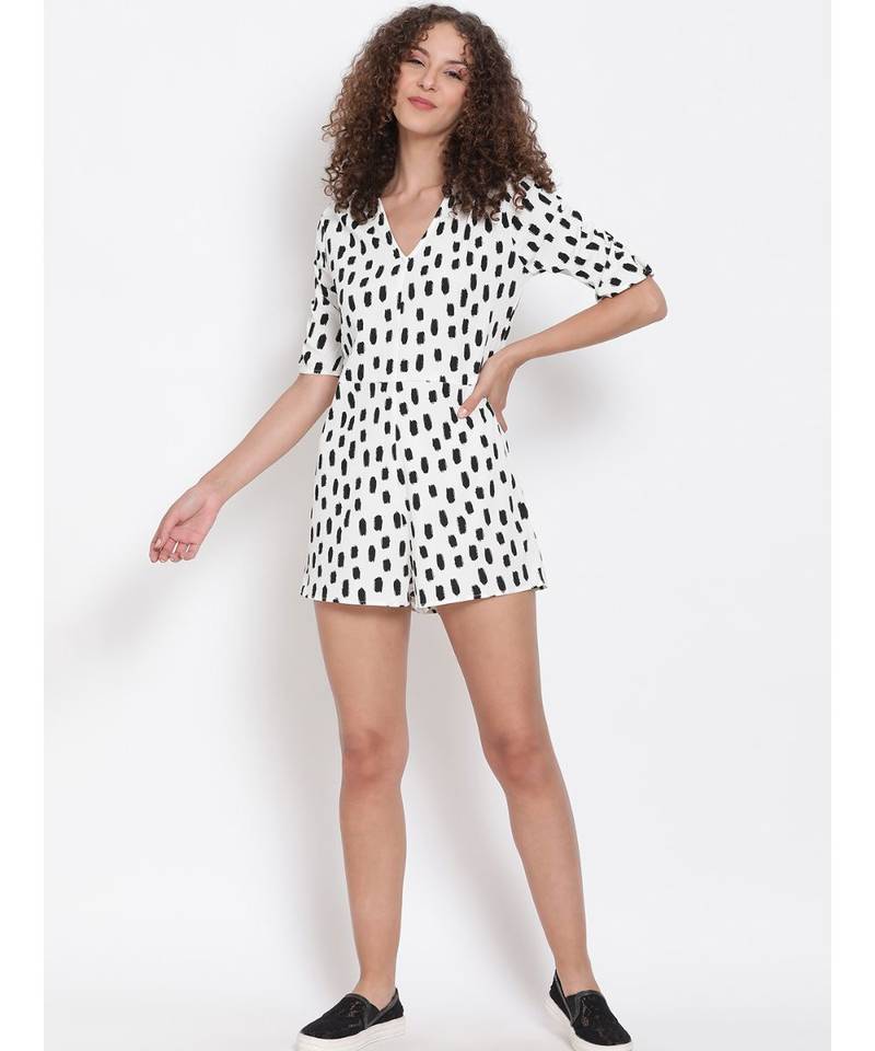 printed White Polyester   Playsuits