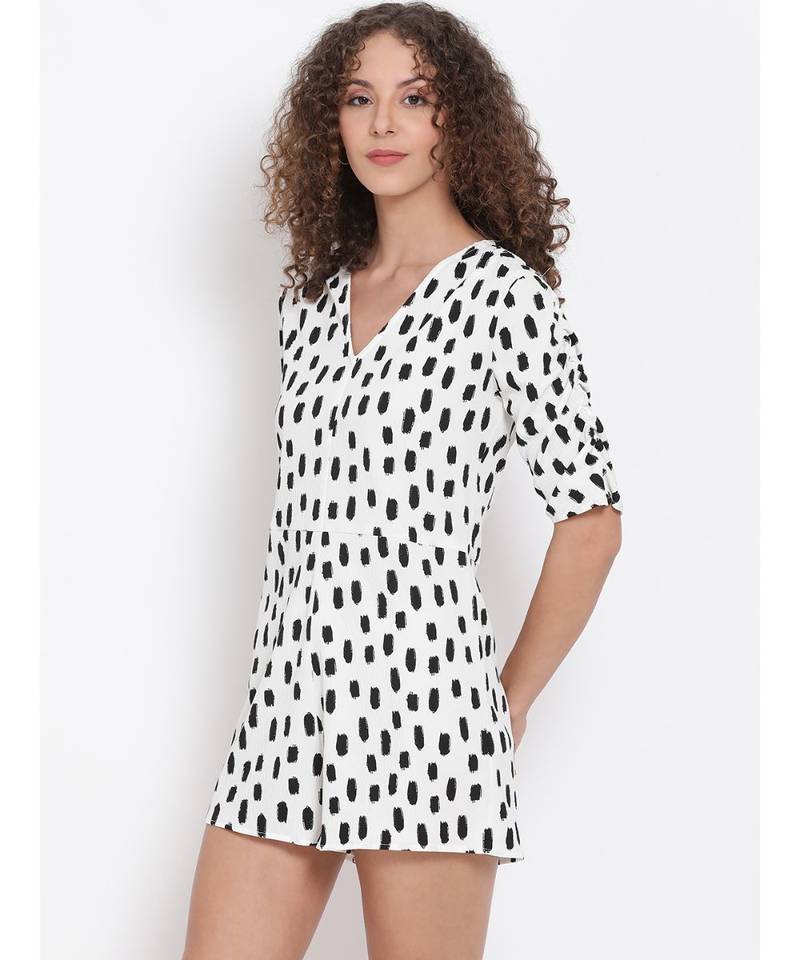 printed White Polyester   Playsuits