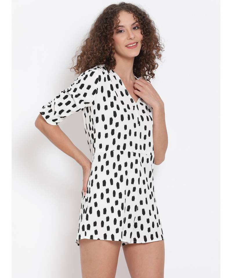 printed White Polyester   Playsuits