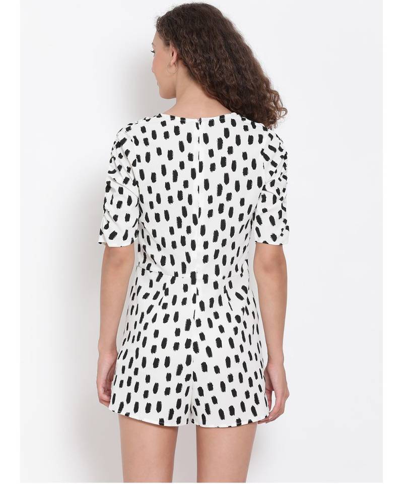 printed White Polyester   Playsuits