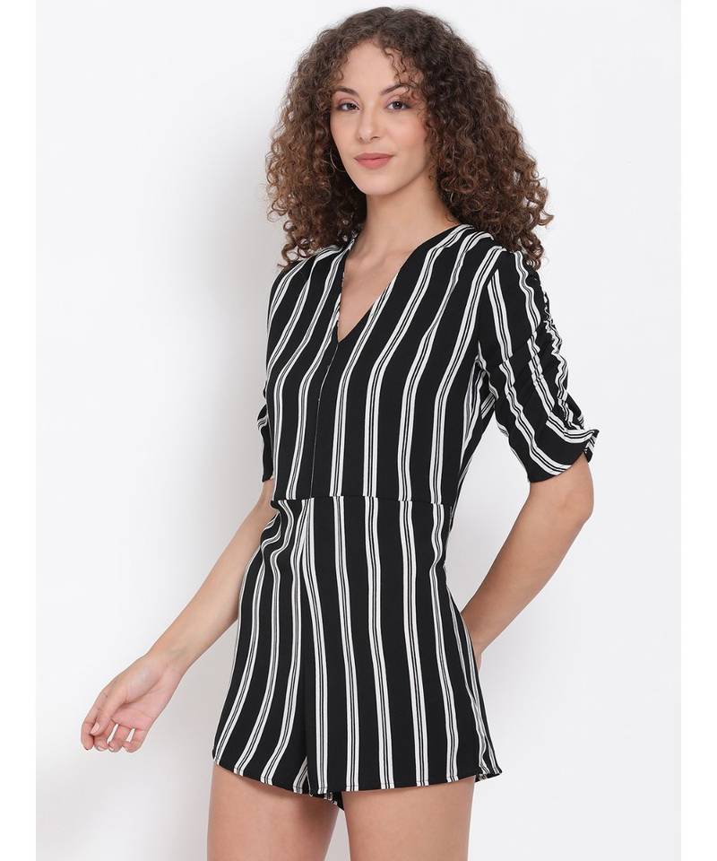 printed Black Polyester   Playsuits