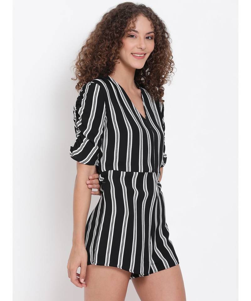 printed Black Polyester   Playsuits