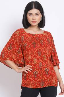 printed Red Viscose   Top