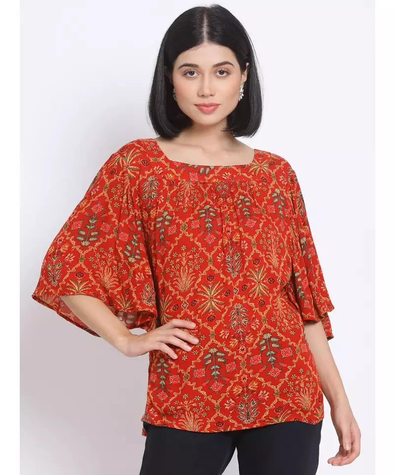printed Red Viscose   Top