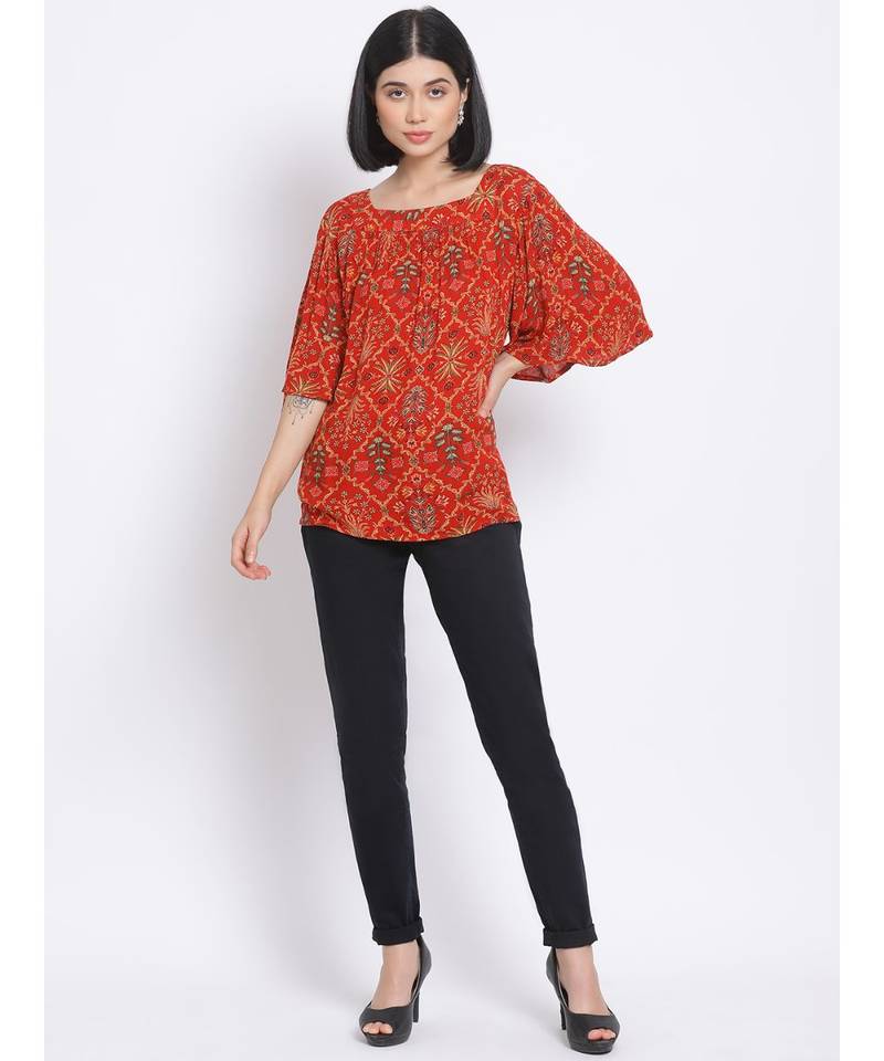 printed Red Viscose   Top