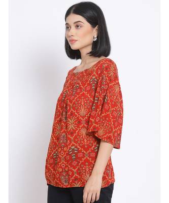 printed Red Viscose   Top 3