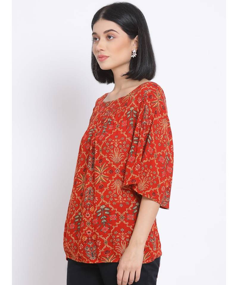 printed Red Viscose   Top
