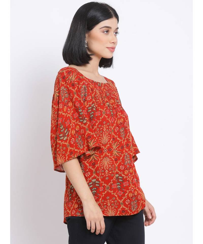 printed Red Viscose   Top