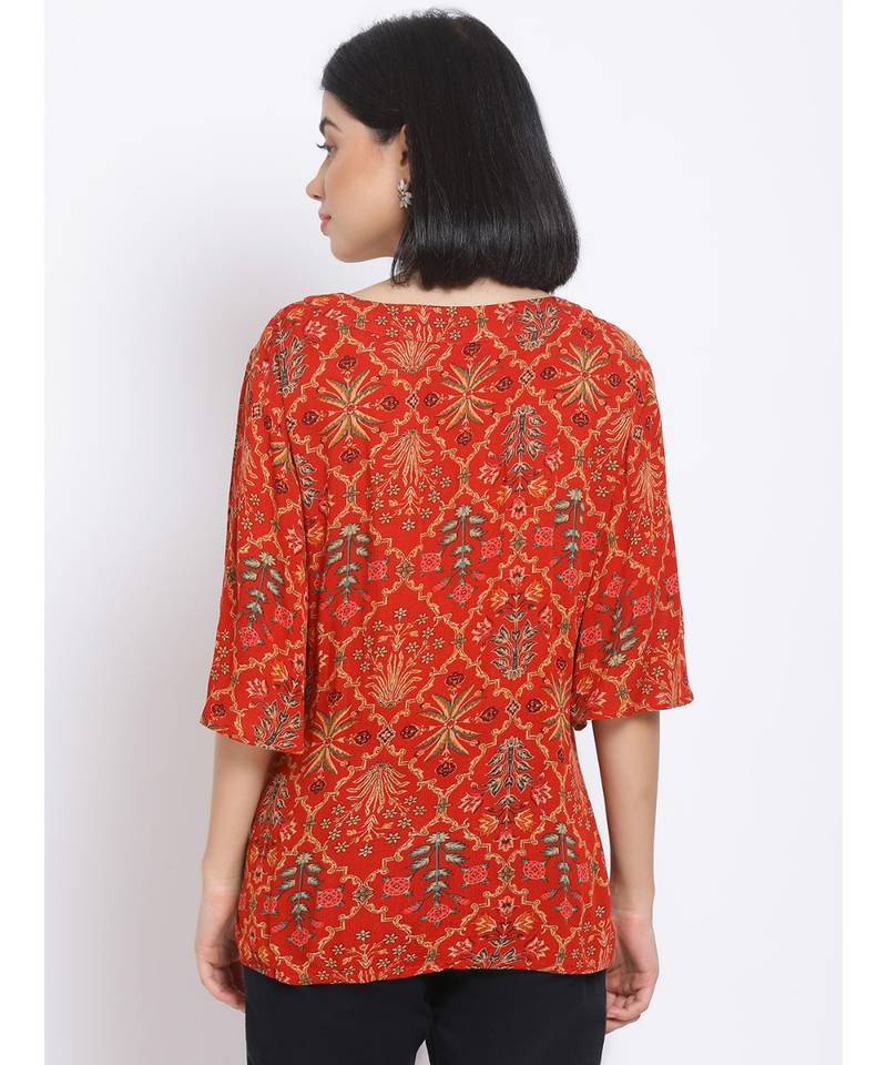 printed Red Viscose   Top