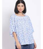 printed Blue Viscose   Top