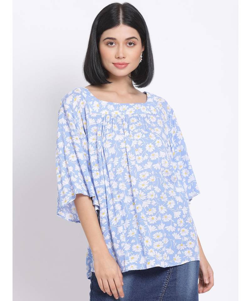 printed Blue Viscose   Top