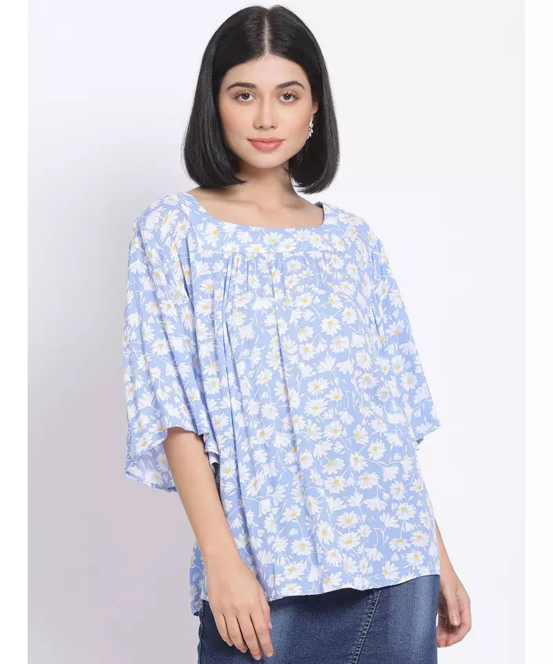 printed Blue Viscose   Top