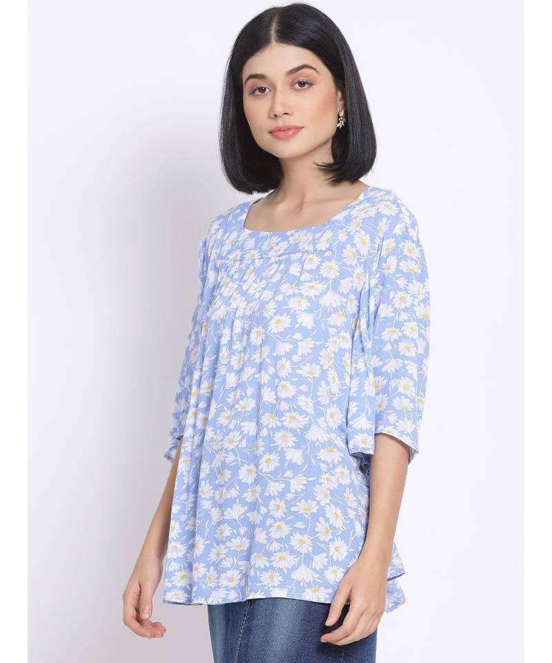 printed Blue Viscose   Top