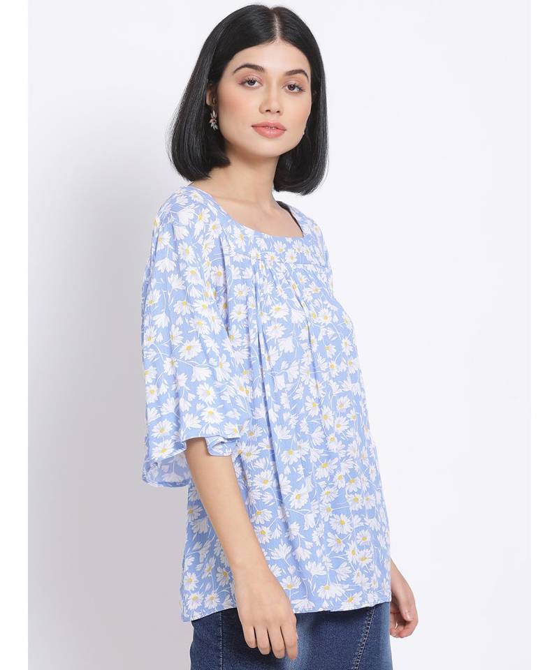 printed Blue Viscose   Top