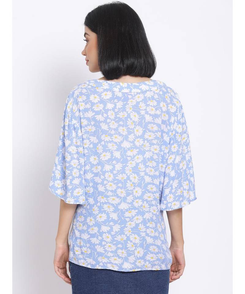 printed Blue Viscose   Top