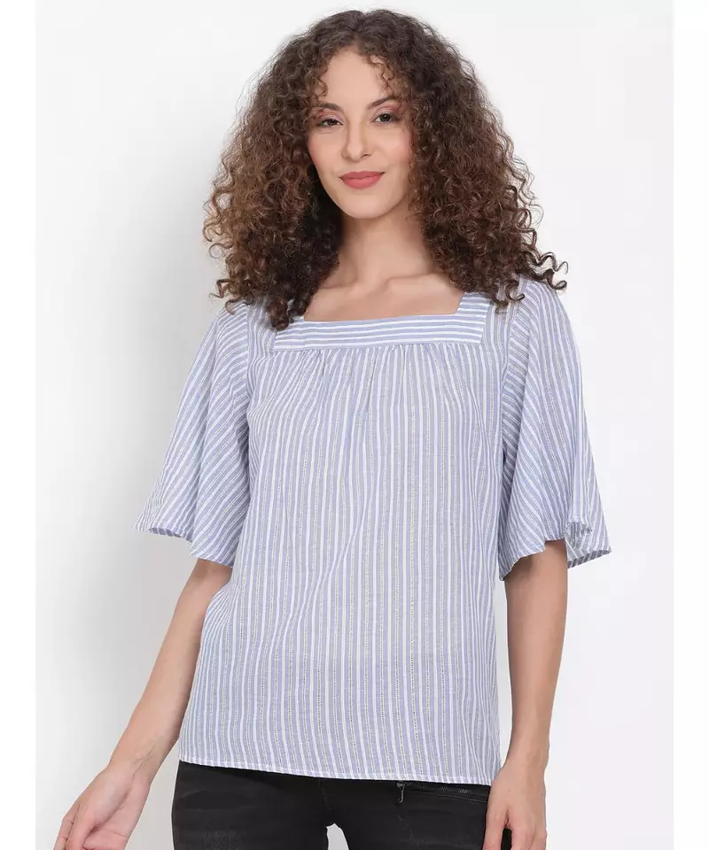 printed Blue Cotton   Top