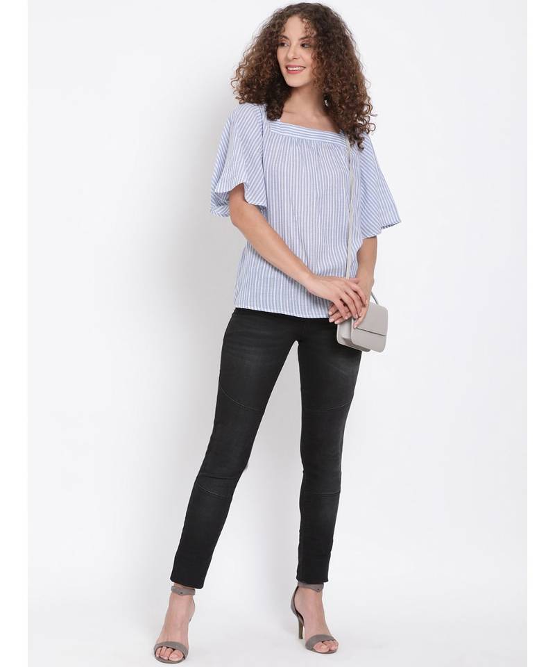 printed Blue Cotton   Top