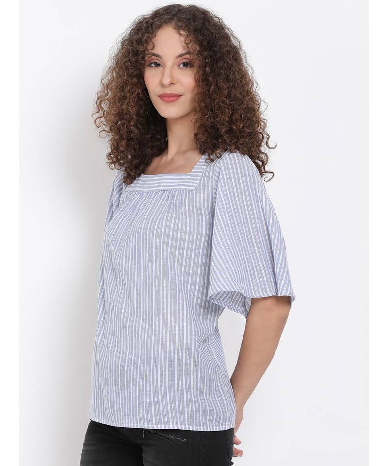 printed Blue Cotton   Top