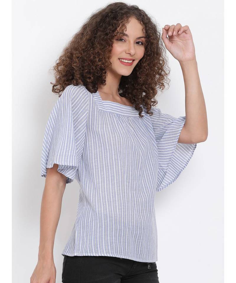 printed Blue Cotton   Top