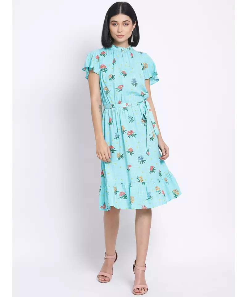 printed Blue Viscose   Dress