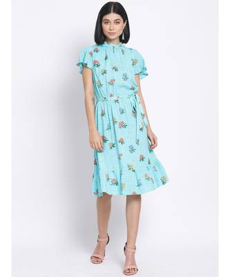 printed Blue Viscose   Dress 1