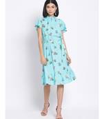 printed Blue Viscose   Dress