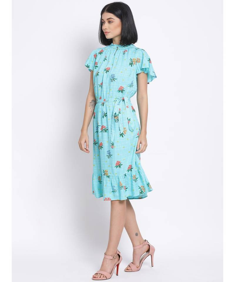 printed Blue Viscose   Dress