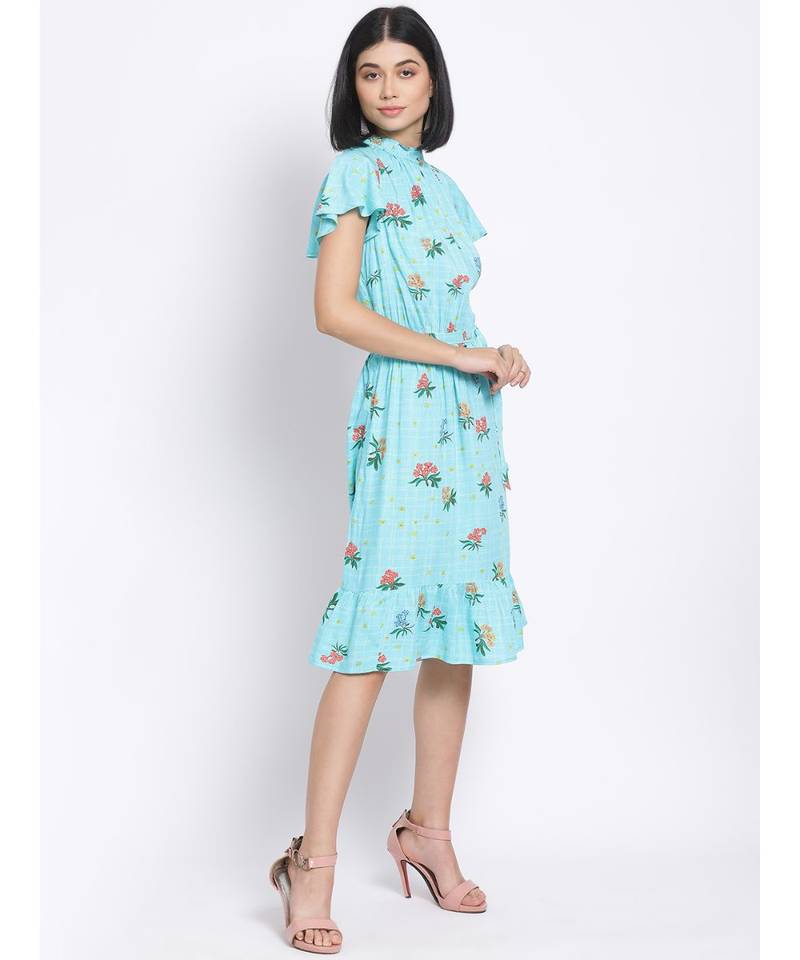 printed Blue Viscose   Dress