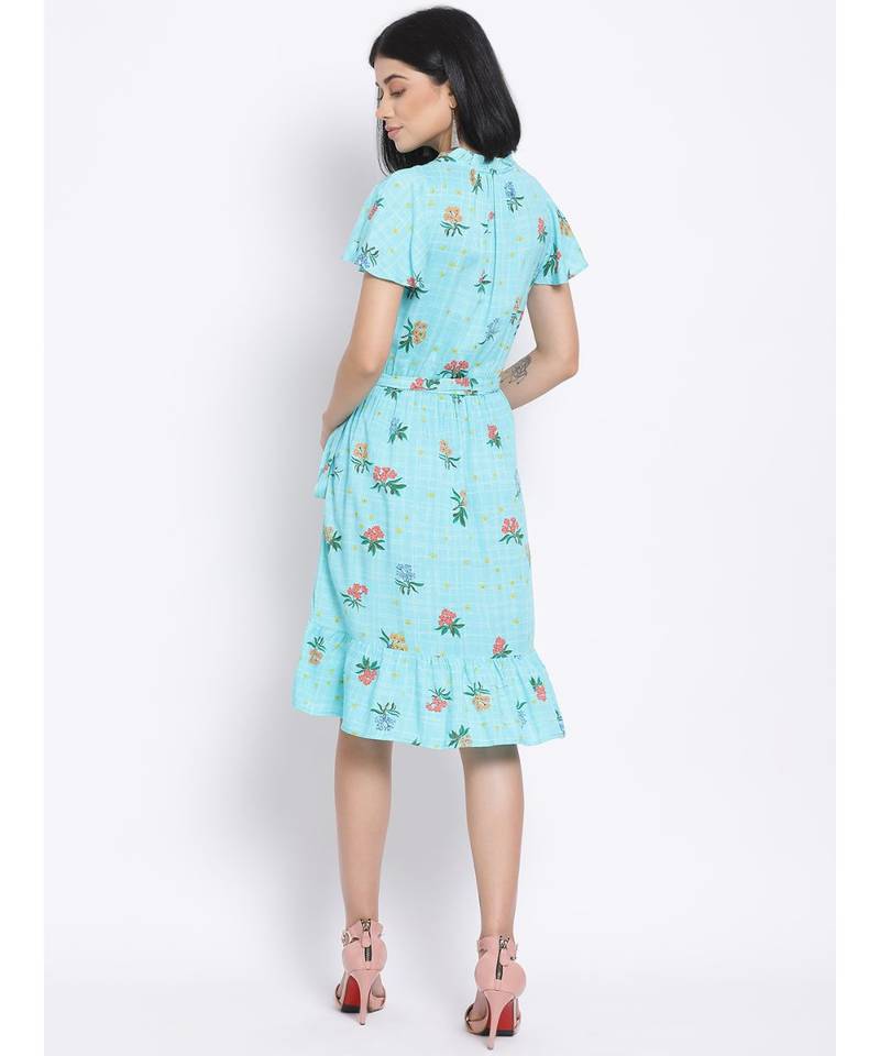 printed Blue Viscose   Dress