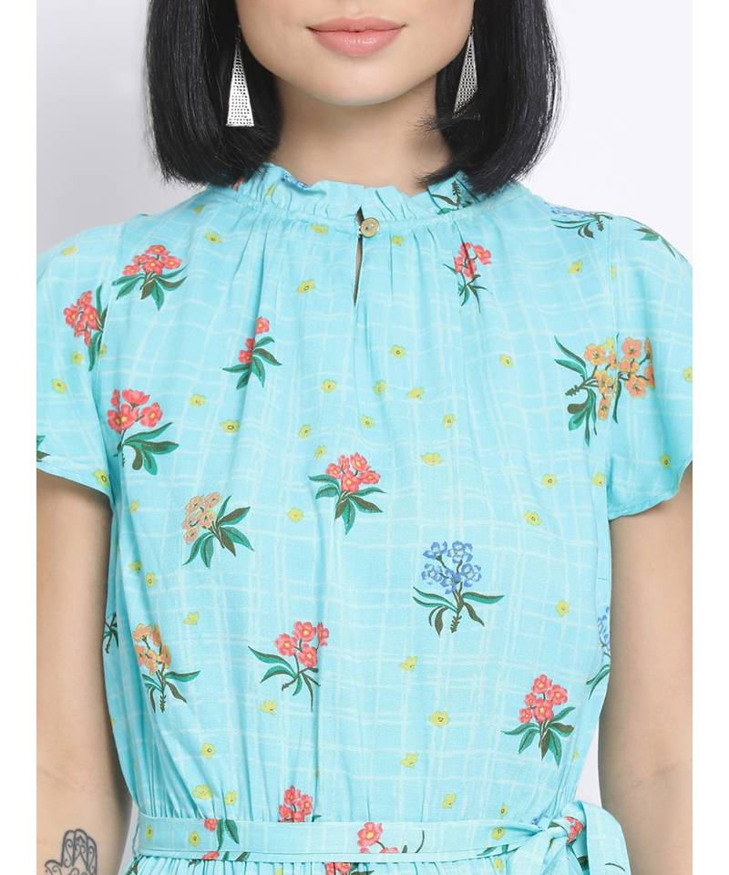 printed Blue Viscose   Dress