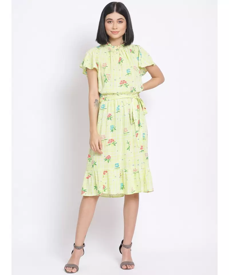 printed Yellow Viscose   Dress
