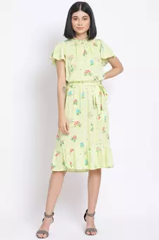 printed Yellow Viscose   Dress
