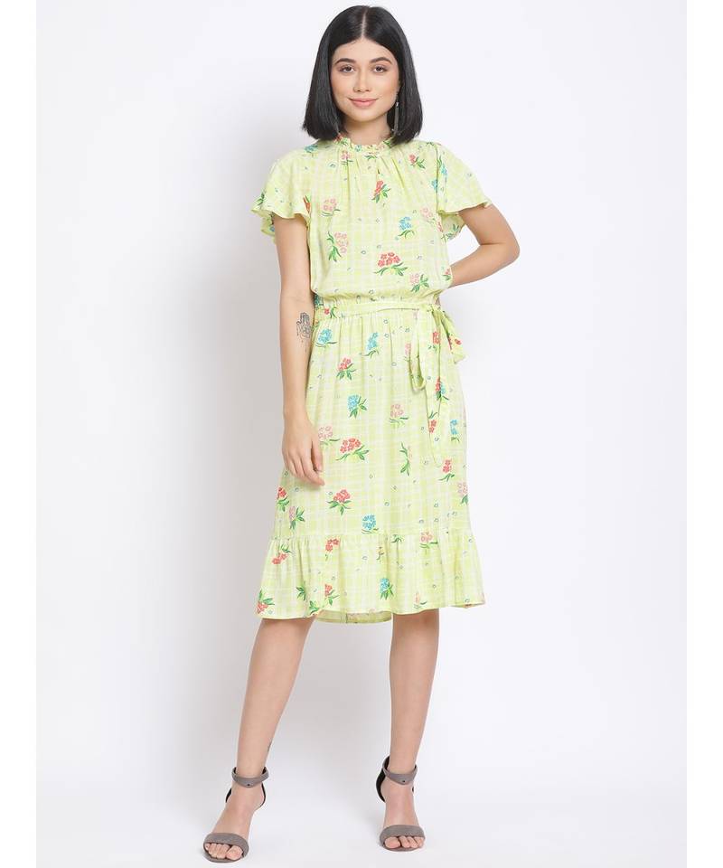 printed Yellow Viscose   Dress