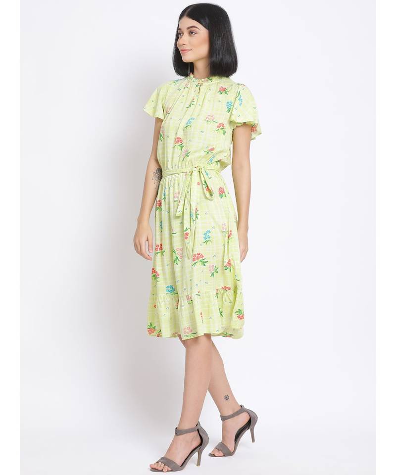 printed Yellow Viscose   Dress