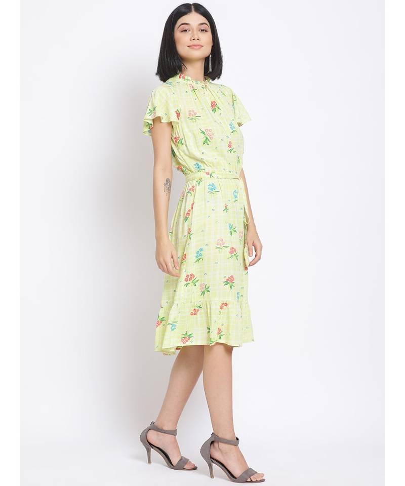 printed Yellow Viscose   Dress