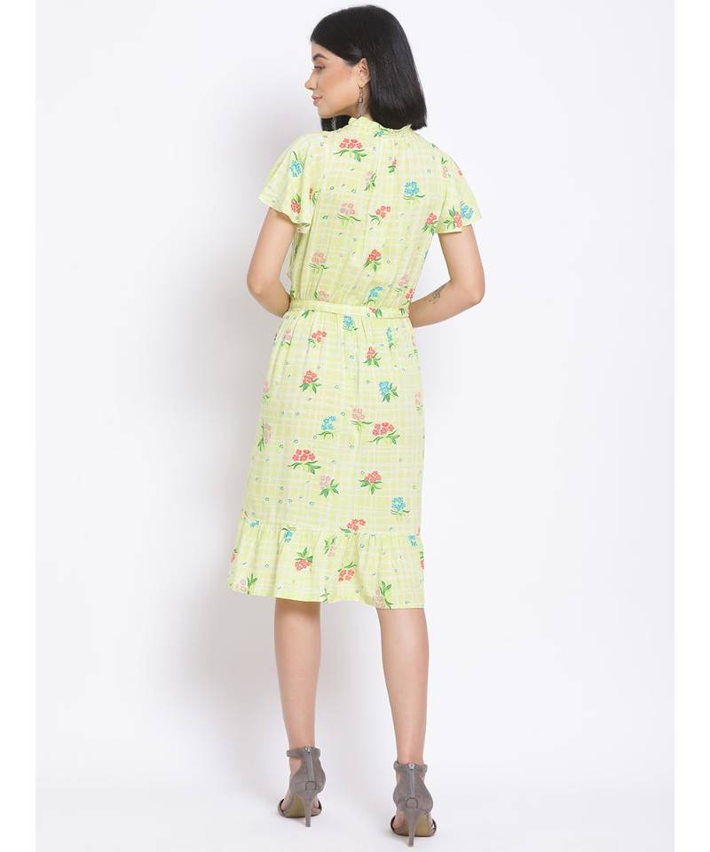 printed Yellow Viscose   Dress