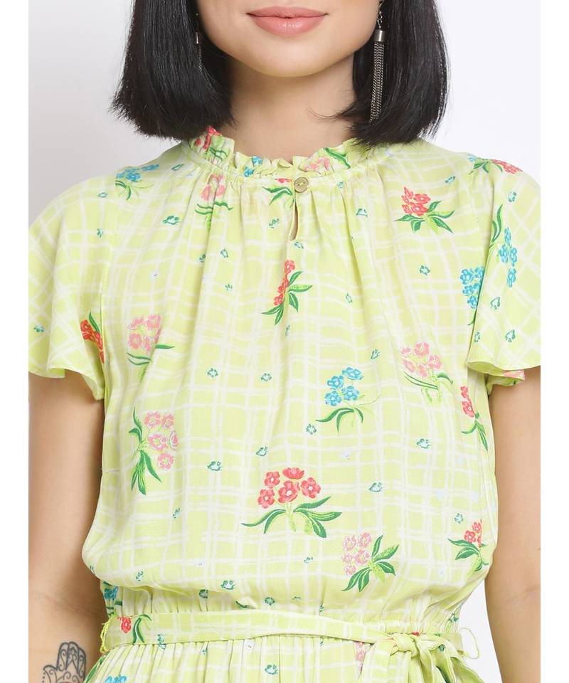 printed Yellow Viscose   Dress