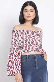 printed White Polyester   Top
