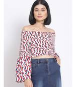 printed White Polyester   Top