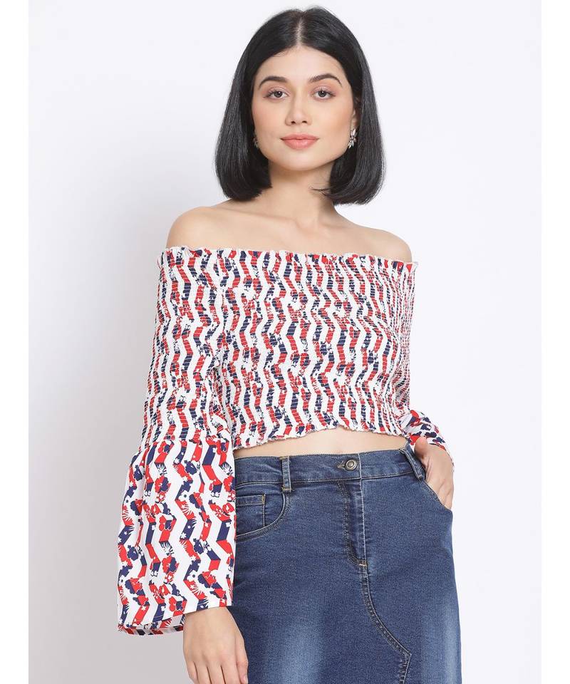printed White Polyester   Top