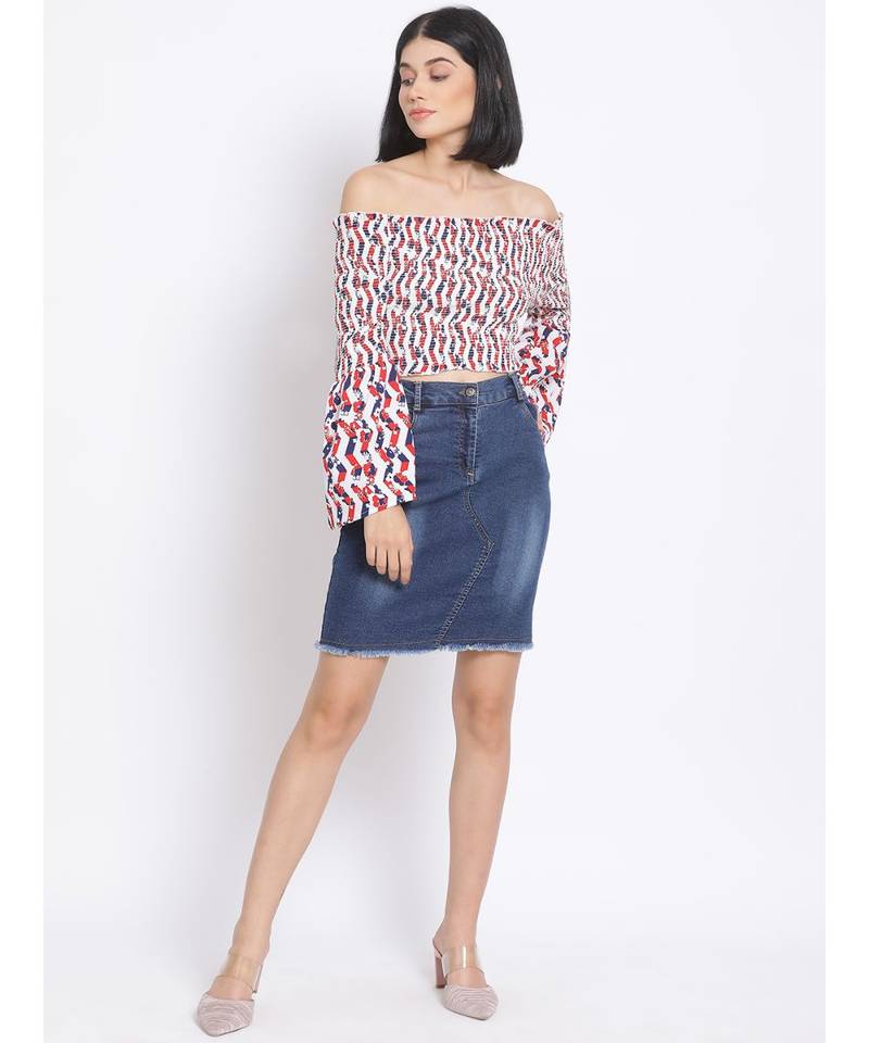printed White Polyester   Top