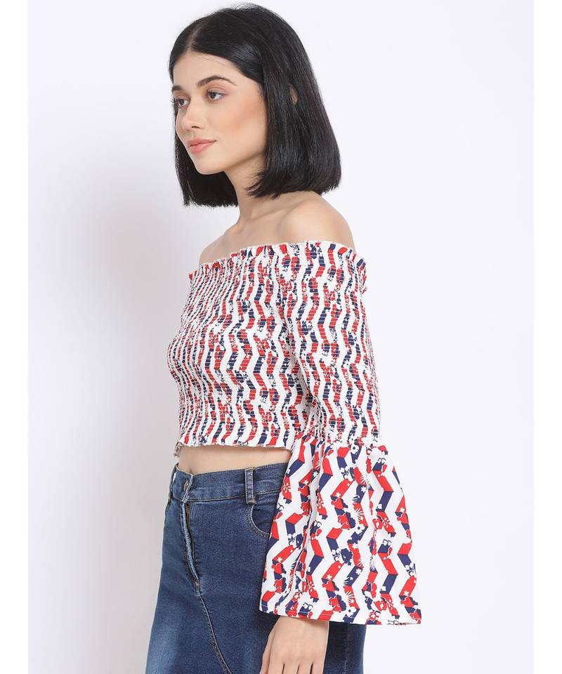 printed White Polyester   Top