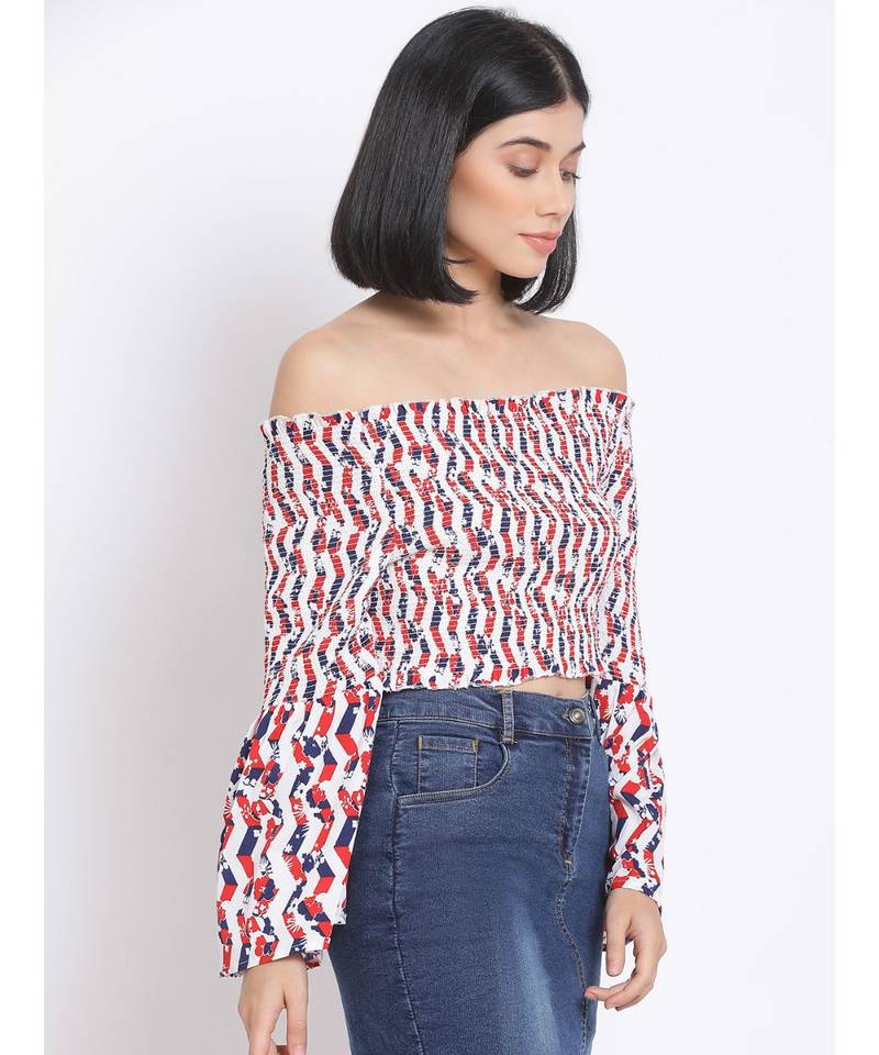 printed White Polyester   Top