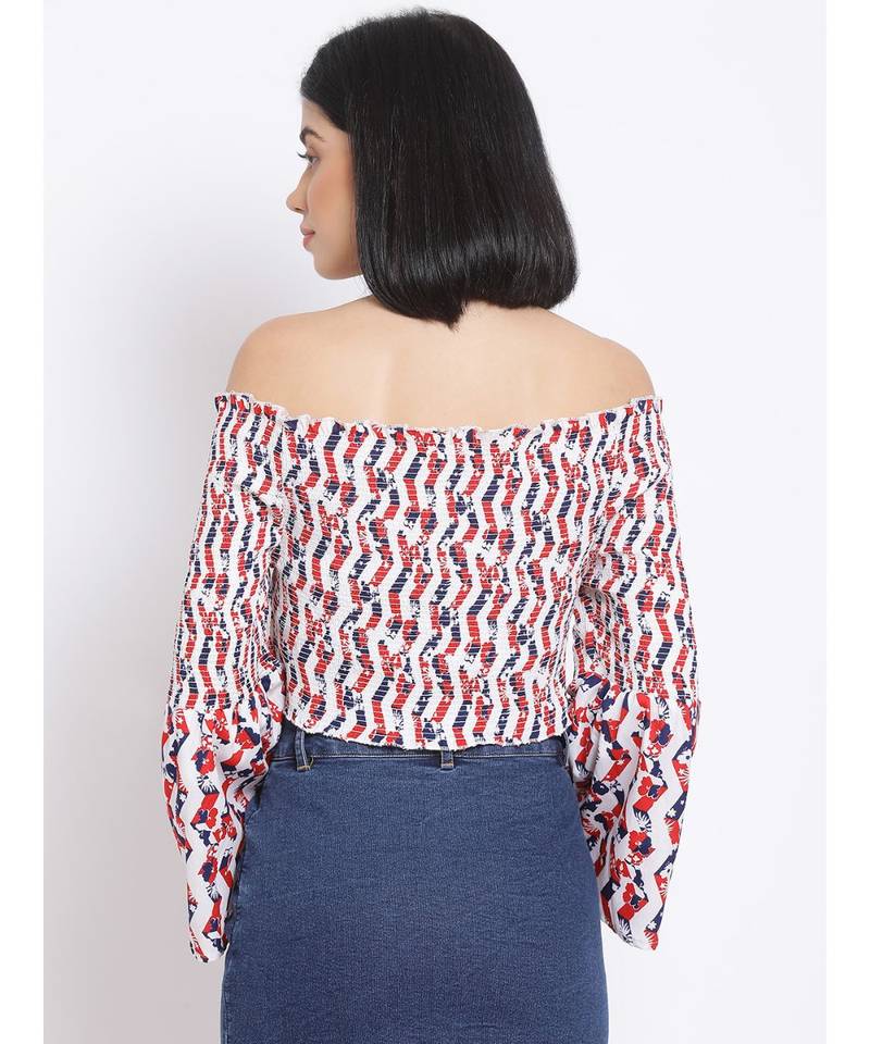 printed White Polyester   Top