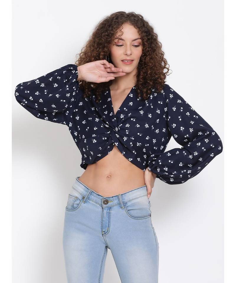 printed blue Polyester   Top
